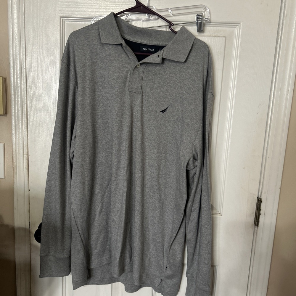 Nautica Men's Long Sleeve Polo Shirt Casual Classic Fit Grey XL